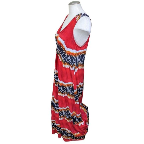 Natori Womens Empire Maxi Dress Size L Animal Print Red Sleeveless Bold Artsy - Picture 5 of 7